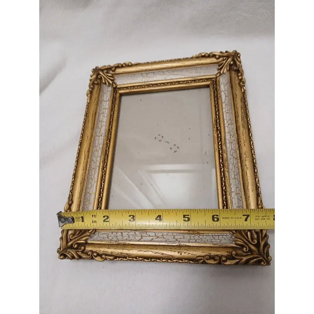 Ornate Mediterranean Wood Glass 9.5x7.5 Picture Frame Carved Gold Beige Italian‎